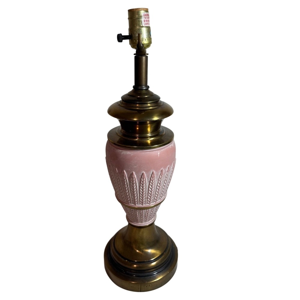 Vintage Brass Pink Ceramic Table‎ Lamp Art Deco Style Accent Lighting - Picture 2 of 6